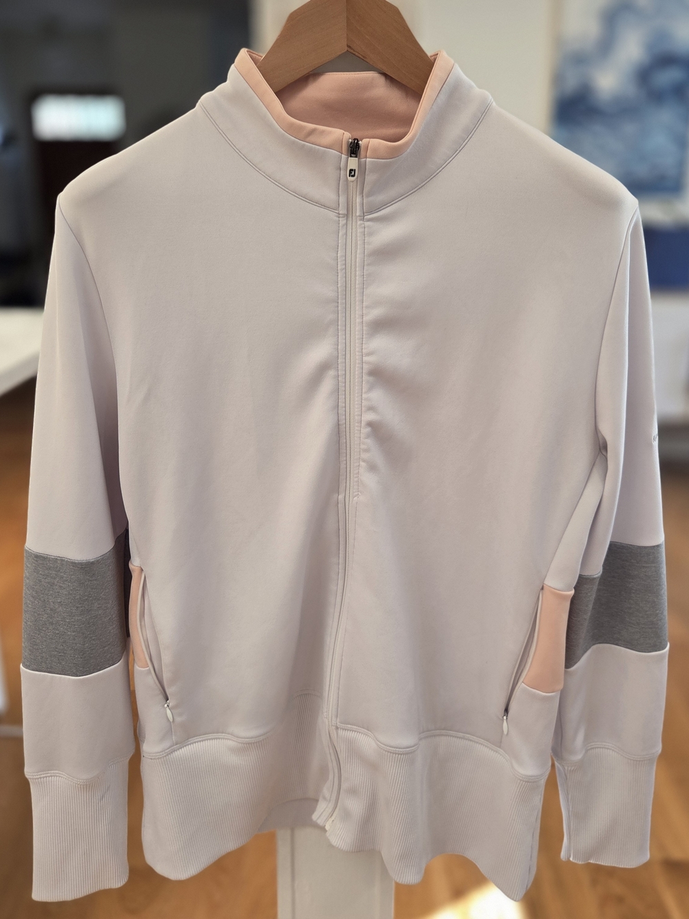 FootJoy Womens White, Pink, Gray Full-Zip Golf Sweatshirt Rancho Santa Fe (L)